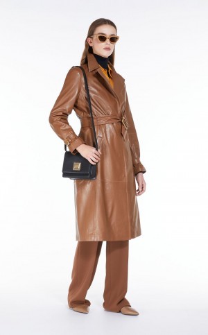 Leather Max Mara Belt-adorned Nappa Overcoat Marrones | MMR594018