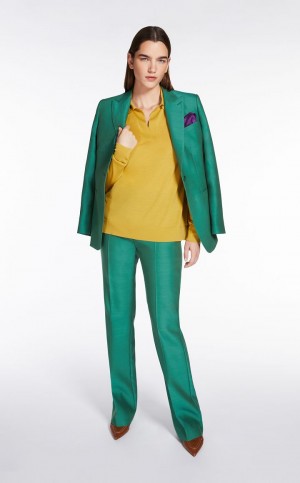 Pantalones Max Mara Lana And Silk Double-fabric Verde | MMR593743