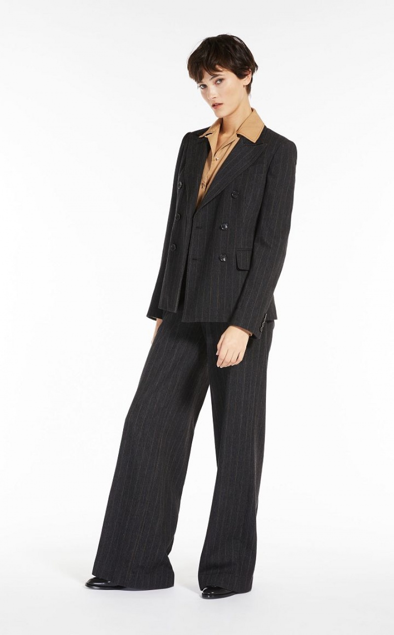 Blazers Max Mara Double-breasted In Pinstriped Jersey Gris Oscuro | MMR594070