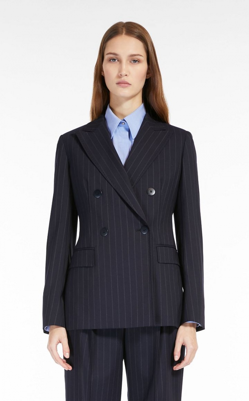 Blazers Max Mara Pinstripe Lana-blend Azul Marino | MMR594069