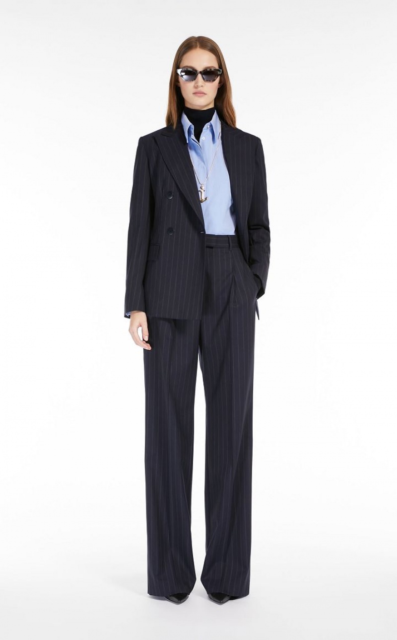 Blazers Max Mara Pinstripe Lana-blend Azul Marino | MMR594069