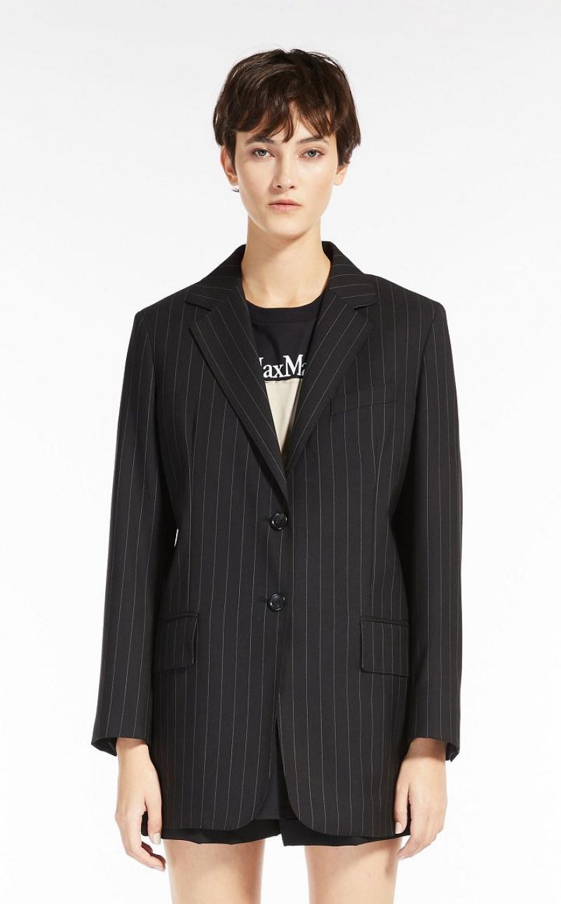 Blazers Max Mara Single-breasted In Pinstriped Lana Negras | MMR594060