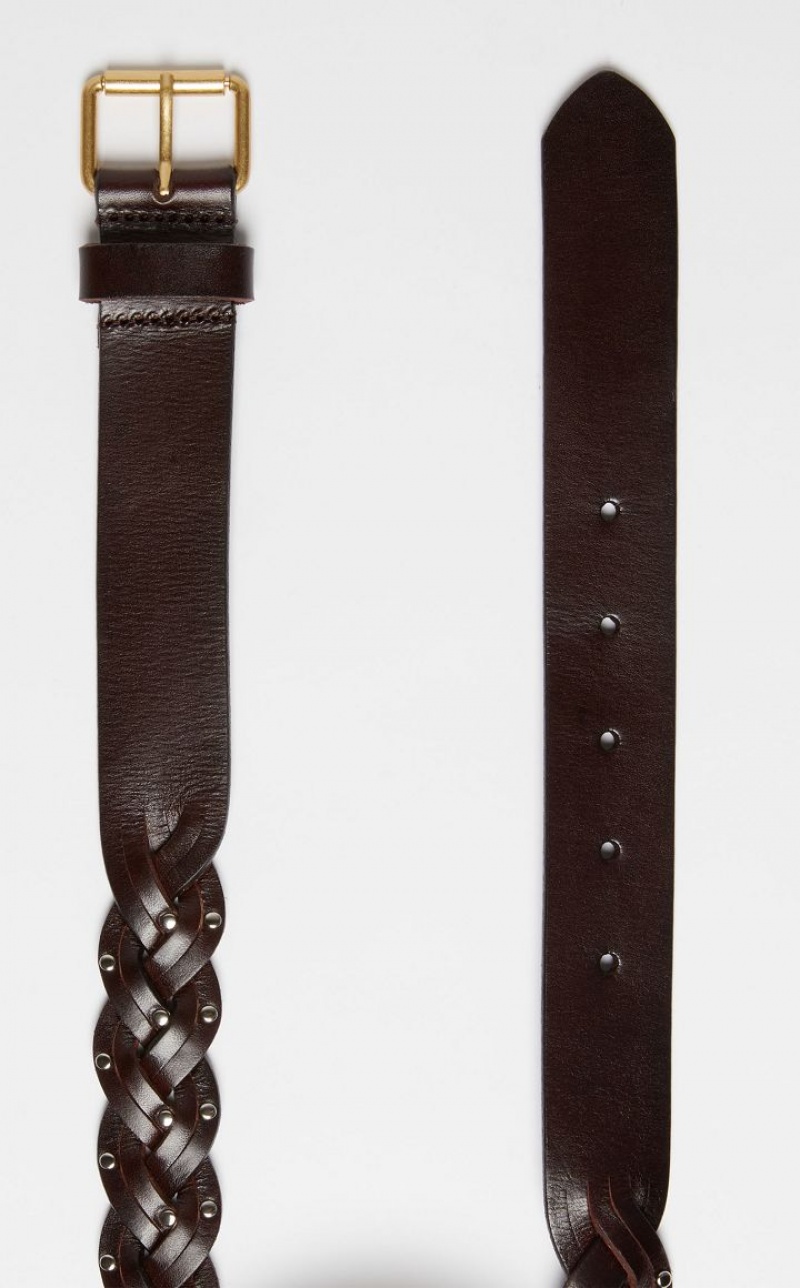 Cinturones Max Mara Plaited Cuero Marrones Oscuro | MMR594250