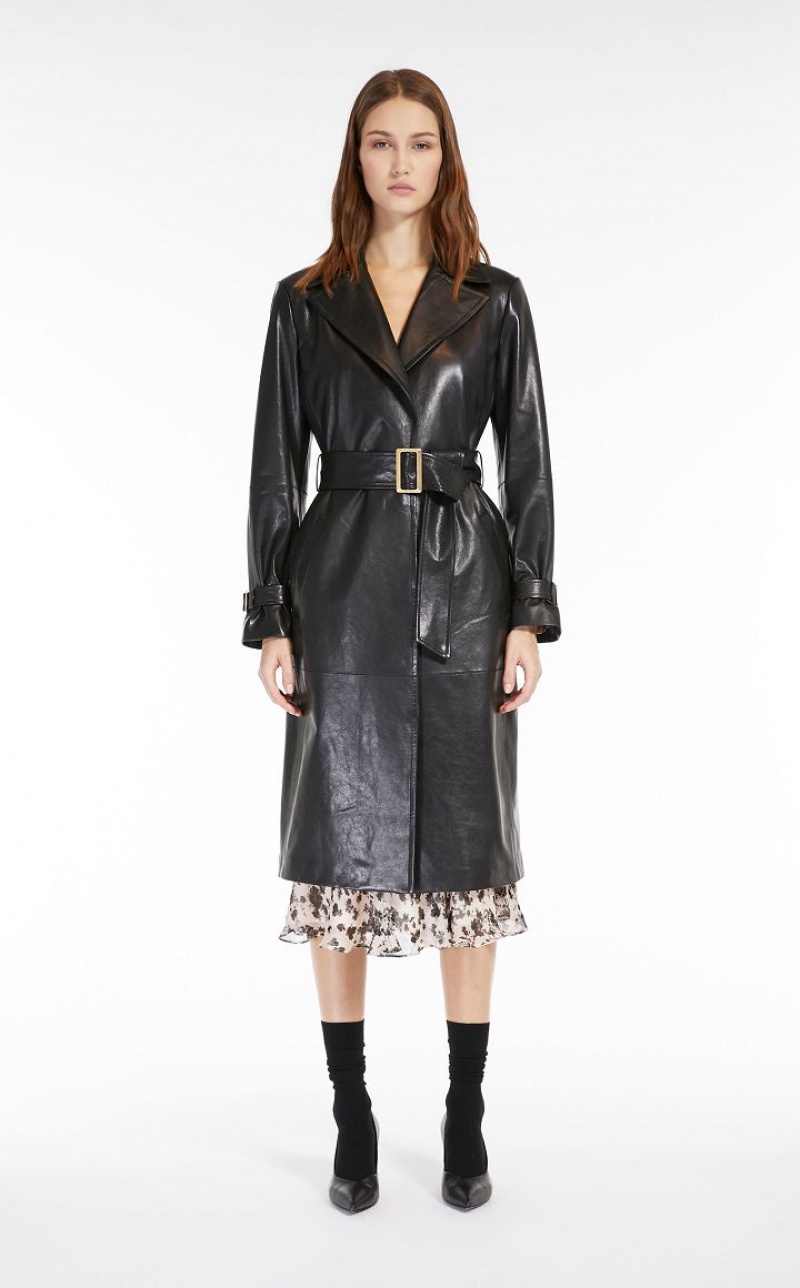 Leather Max Mara Belt-adorned Nappa Overcoat Negras | MMR594019
