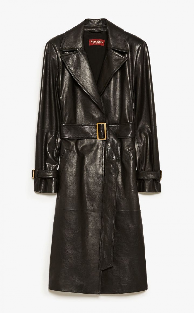 Leather Max Mara Belt-adorned Nappa Overcoat Negras | MMR594019
