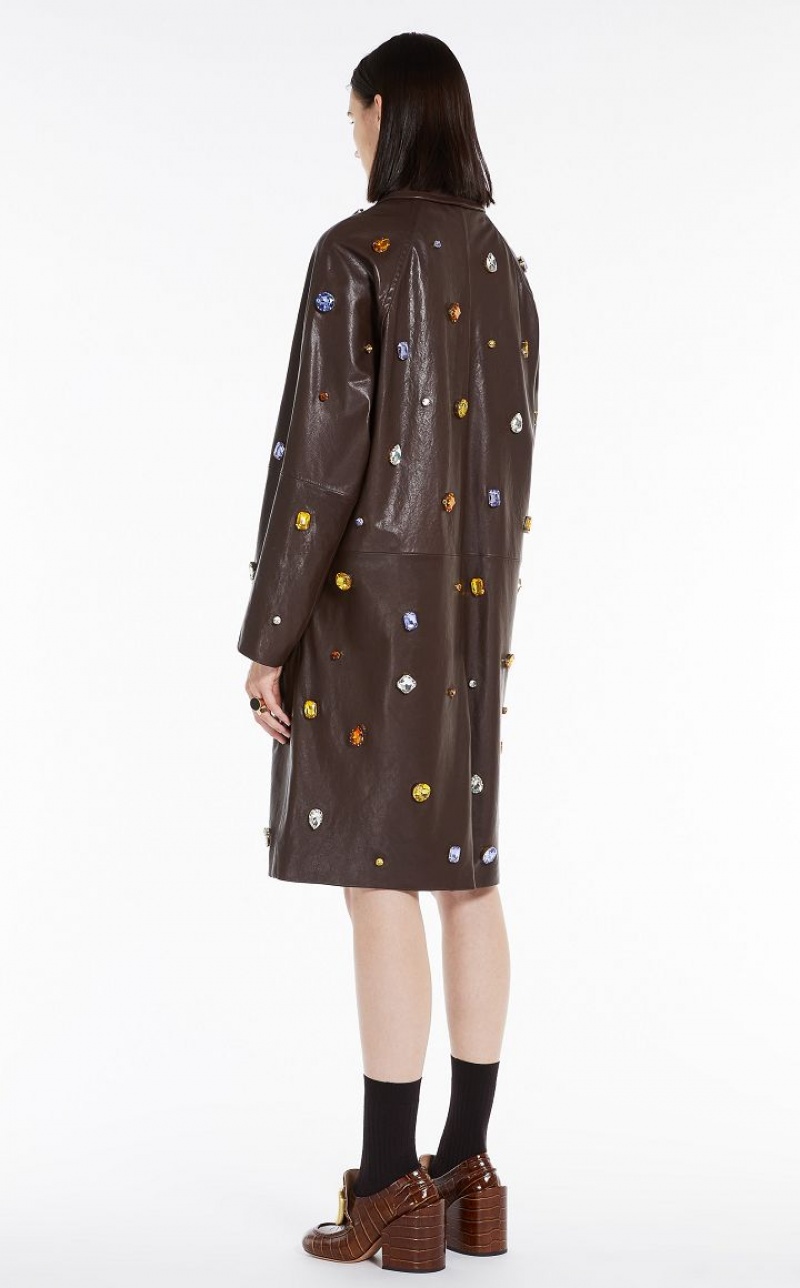 Leather Max Mara Coat In Nappa With Crystals Marrones Oscuro | MMR594016