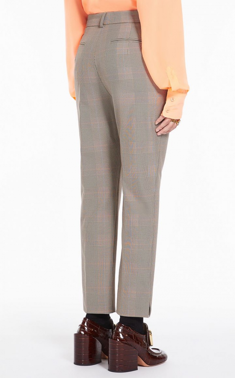 Pantalones Max Mara Directo In A Plain-weave Check Fabric Beige | MMR593760