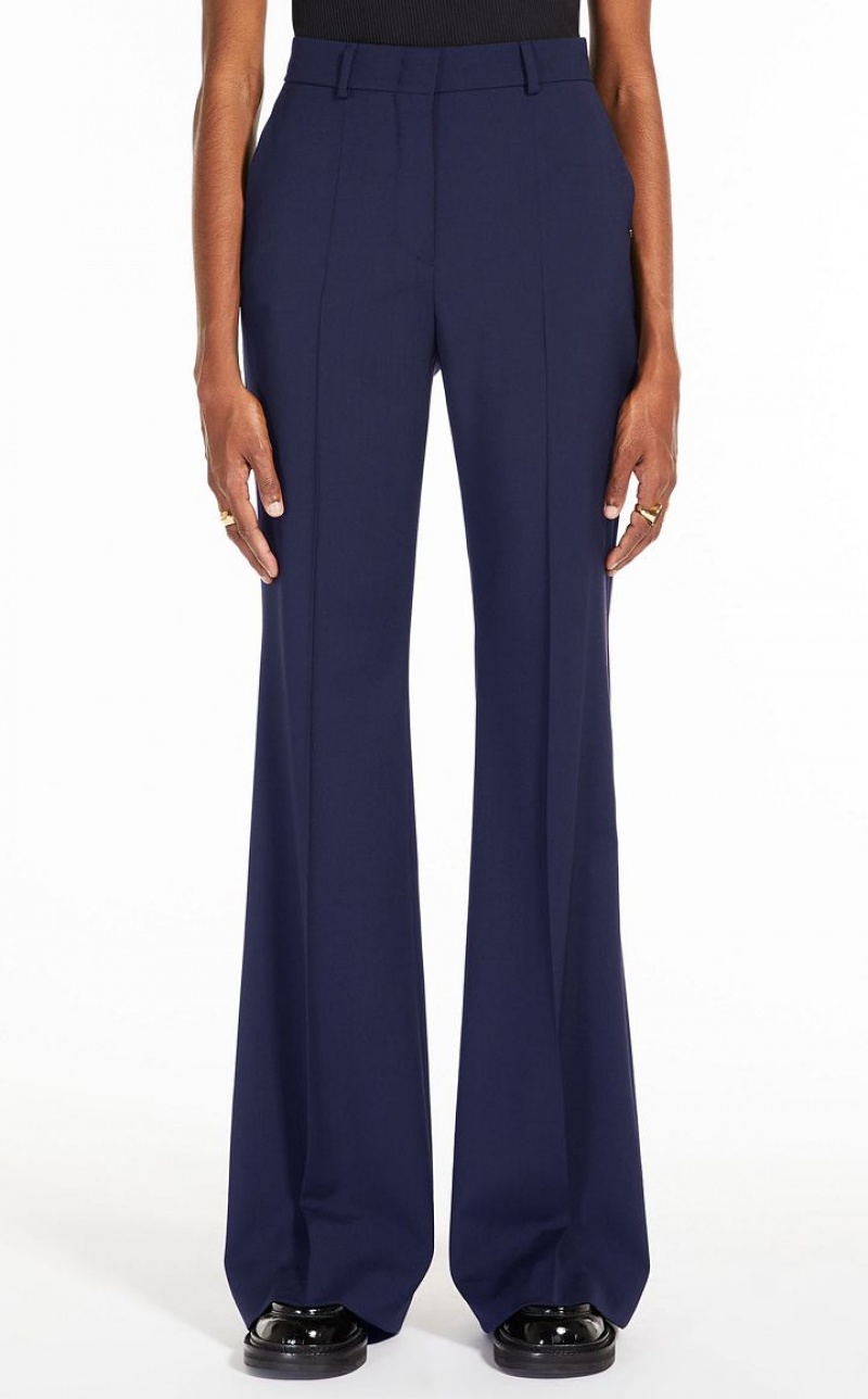 Pantalones Max Mara Flared Pure Lana Azul Marino | MMR593750