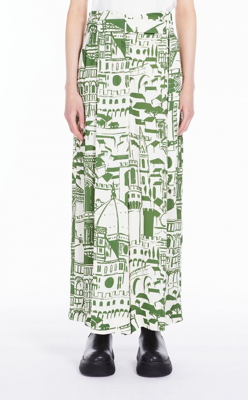 Pantalones Max Mara Flowing In Printed Georgette Verde | MMR593792
