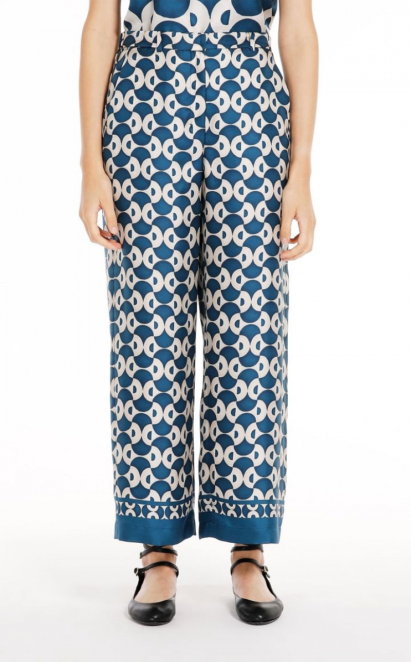 Pantalones Max Mara Fluid Printed Silk Azul Marino | MMR593798