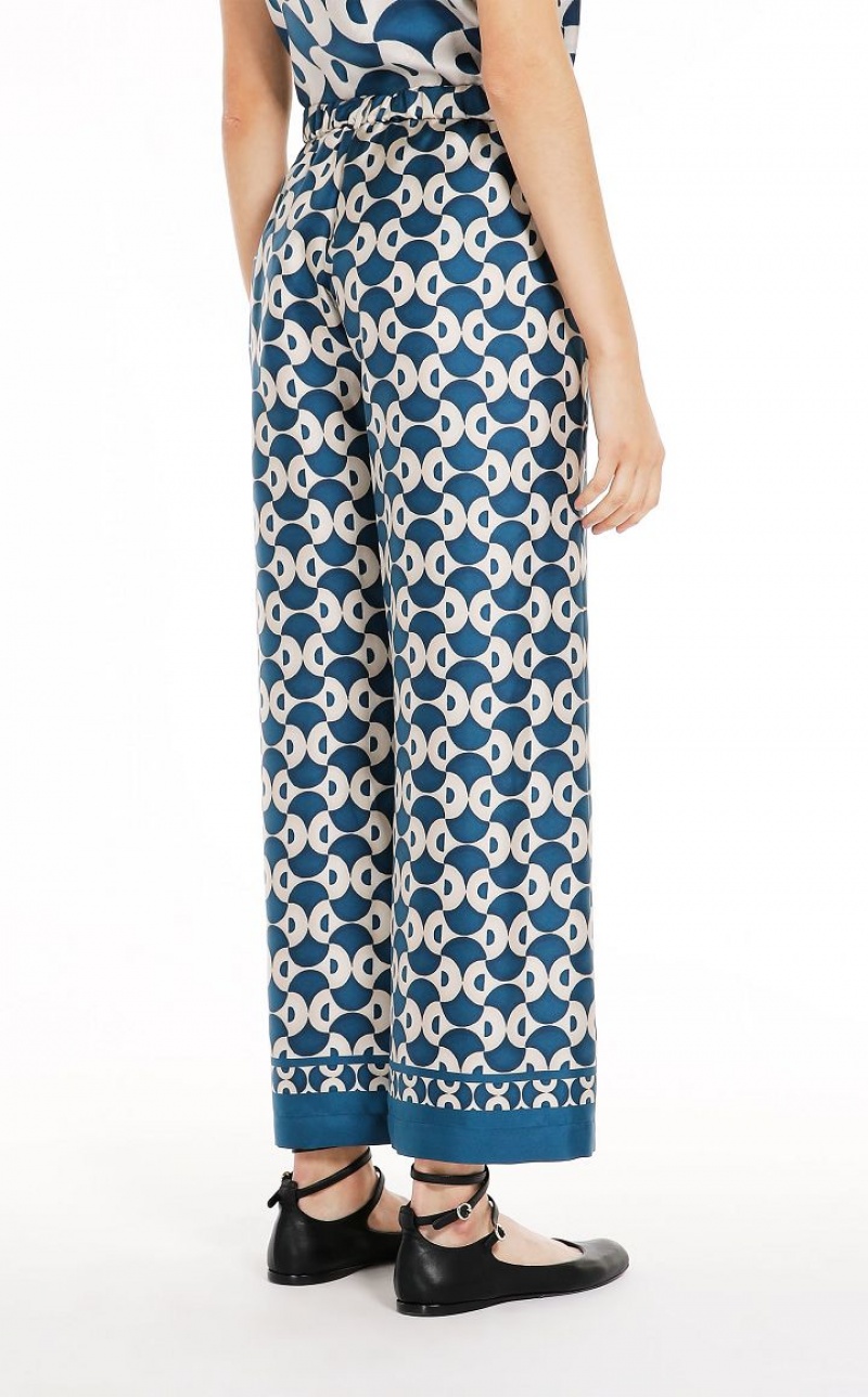 Pantalones Max Mara Fluid Printed Silk Azul Marino | MMR593798