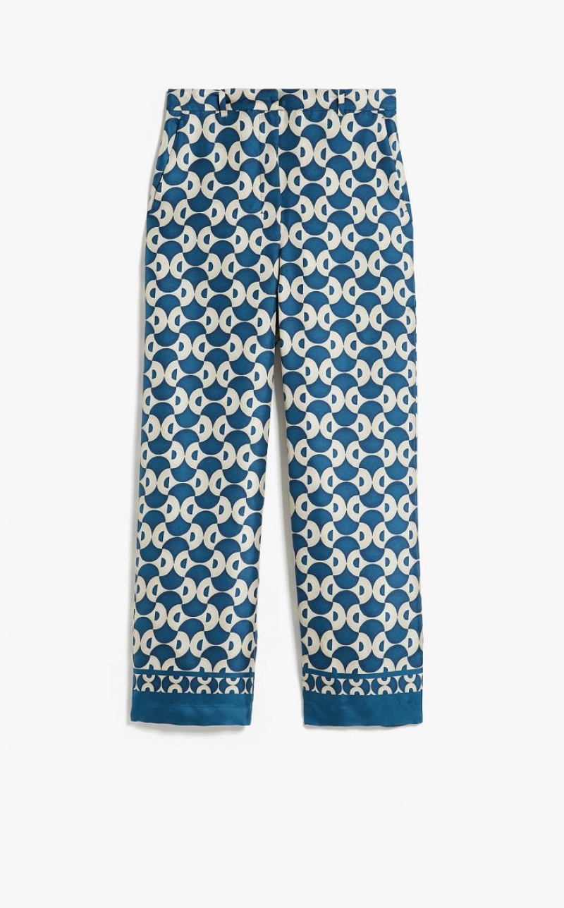 Pantalones Max Mara Fluid Printed Silk Azul Marino | MMR593798