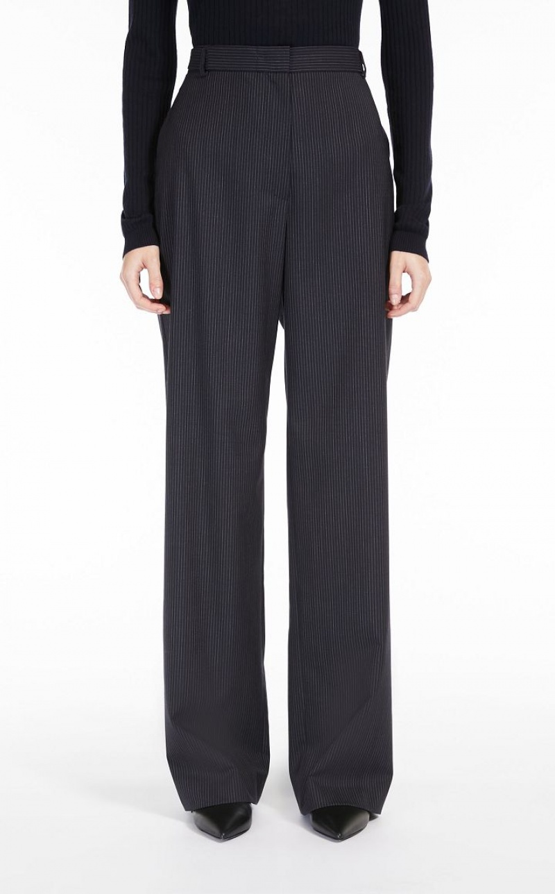 Pantalones Max Mara Fluid-fit Pinstripe Gabardine Azul Marino | MMR593764