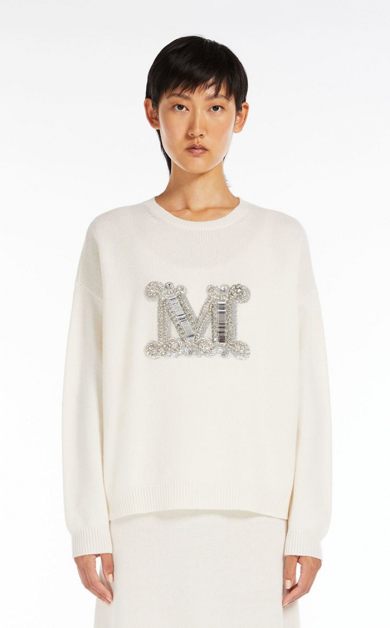 Prendas De Punto Max Mara Jewel Embroidered Cashmere Blancas | MMR593421