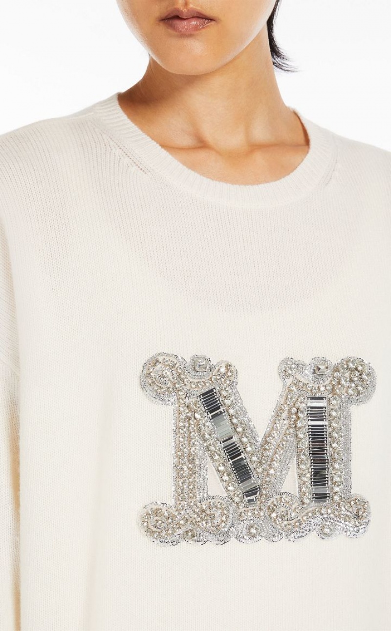Prendas De Punto Max Mara Jewel Embroidered Cashmere Blancas | MMR593421