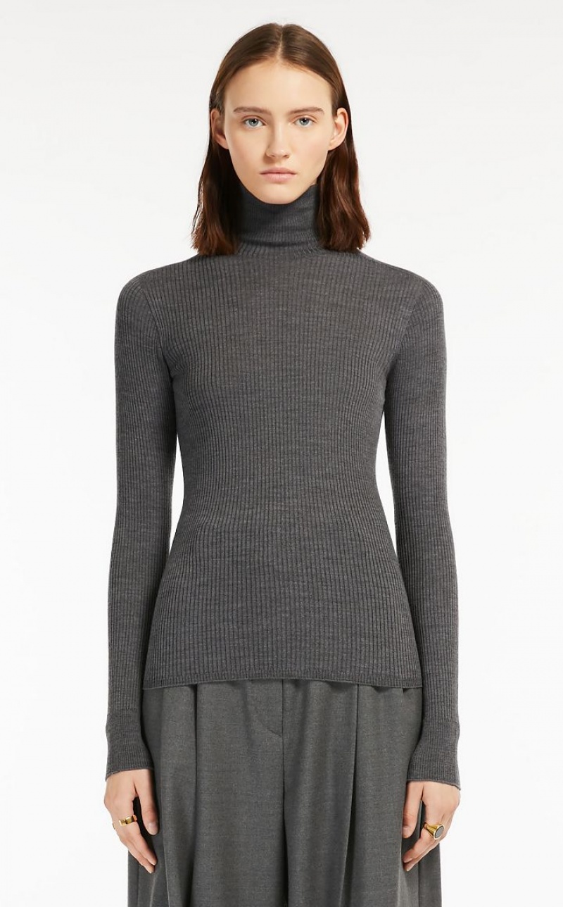 Prendas De Punto Max Mara Pure Virgin Lana Mock Polo-neck Gris Claro | MMR593471