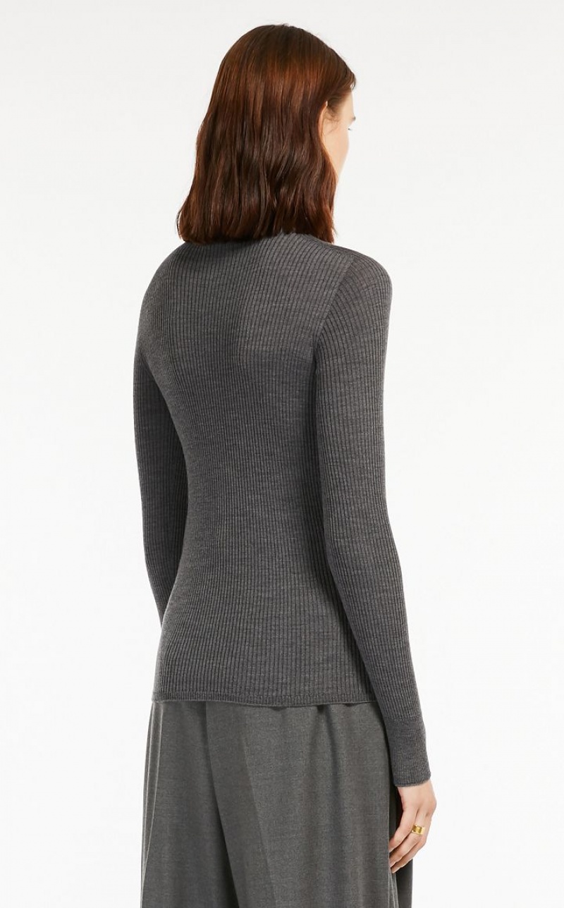 Prendas De Punto Max Mara Pure Virgin Lana Mock Polo-neck Gris Claro | MMR593471