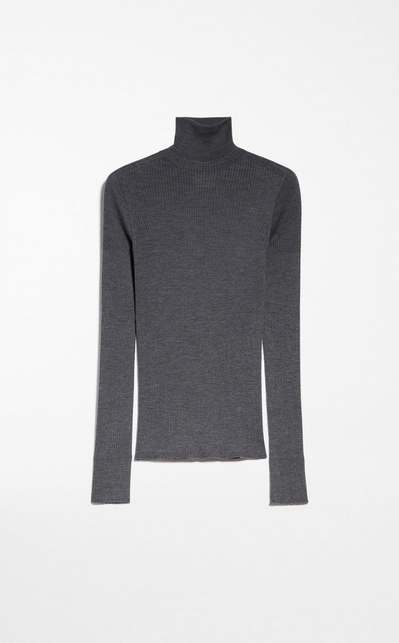 Prendas De Punto Max Mara Pure Virgin Lana Mock Polo-neck Gris Claro | MMR593471