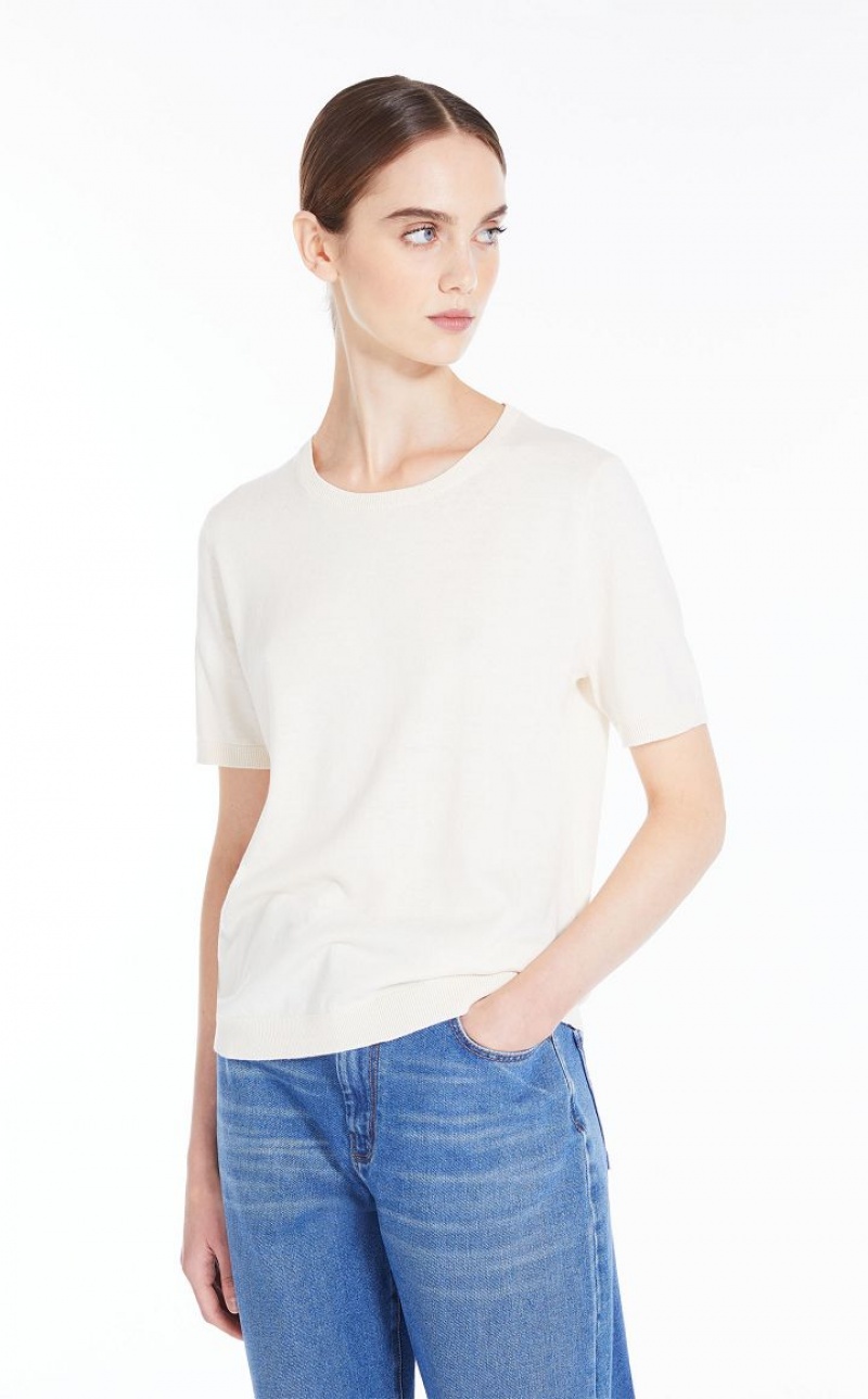 Prendas De Punto Max Mara Silk Blend T-shirt Blancas | MMR593460