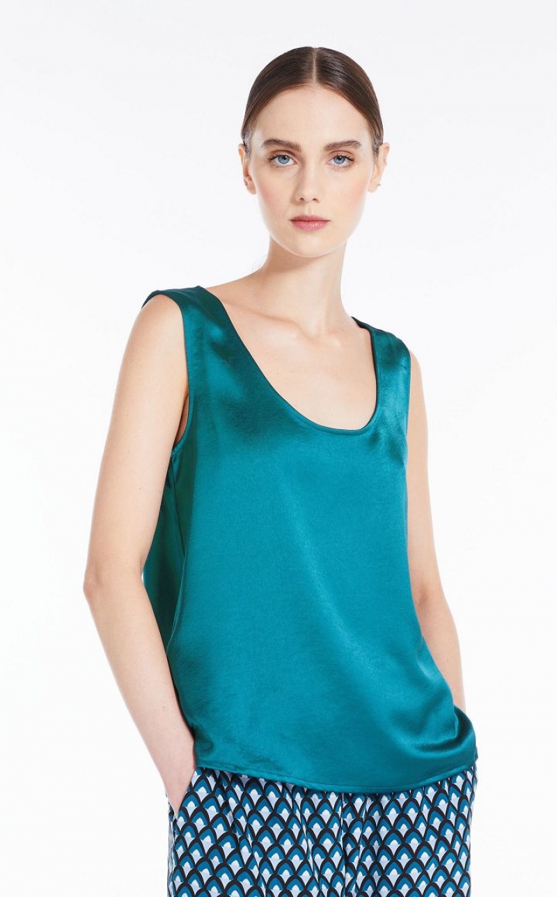 Tops Max Mara Directo-cut In Satin And Jersey Verde Menta | MMR593658