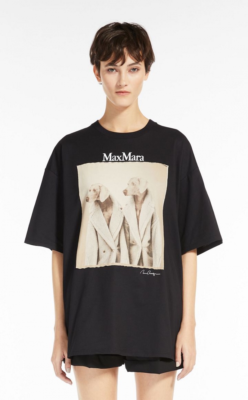 T-shirt Max Mara Algodon With Wegman Print Negras | MMR593675