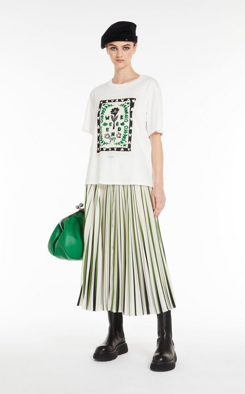T-shirt Max Mara Jersey With Print And Embroidery Blancas | MMR593635