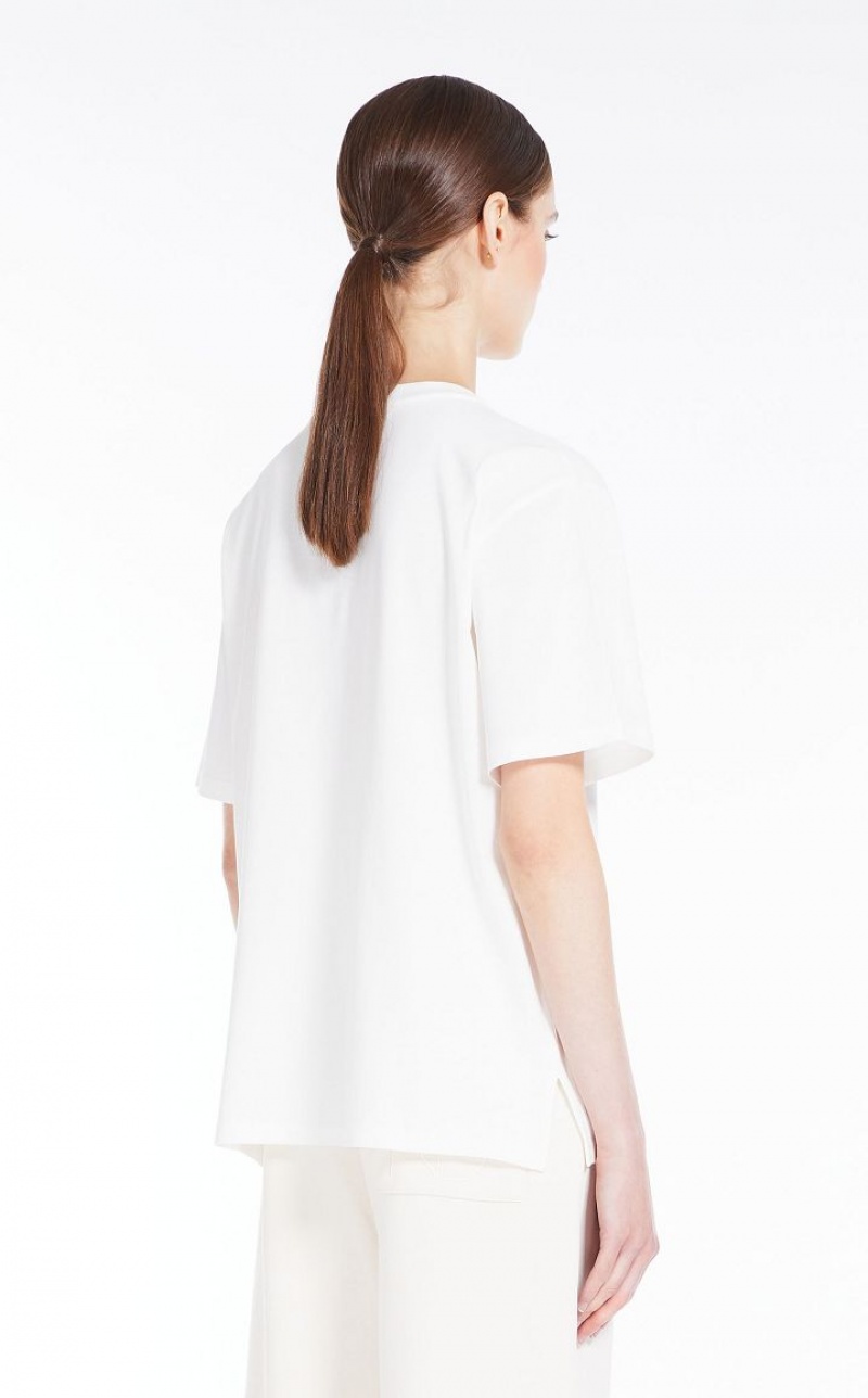 T-shirt Max Mara Jersey With Print And Embroidery Blancas | MMR593649