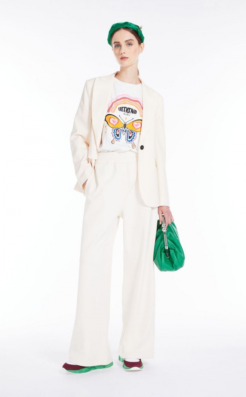 T-shirt Max Mara Jersey With Print And Embroidery Blancas | MMR593649