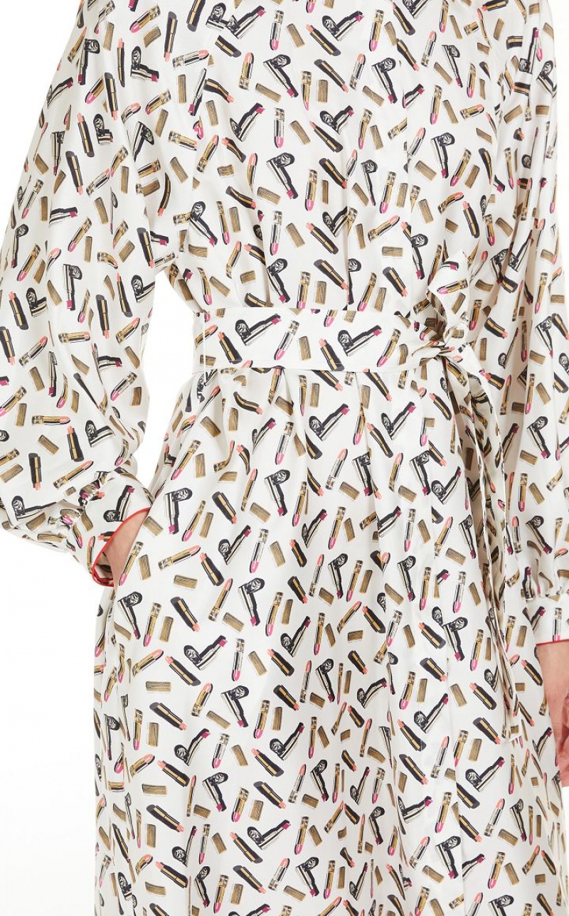 Vestido Max Mara Printed Silk Shirt Blancas Negras | MMR593346