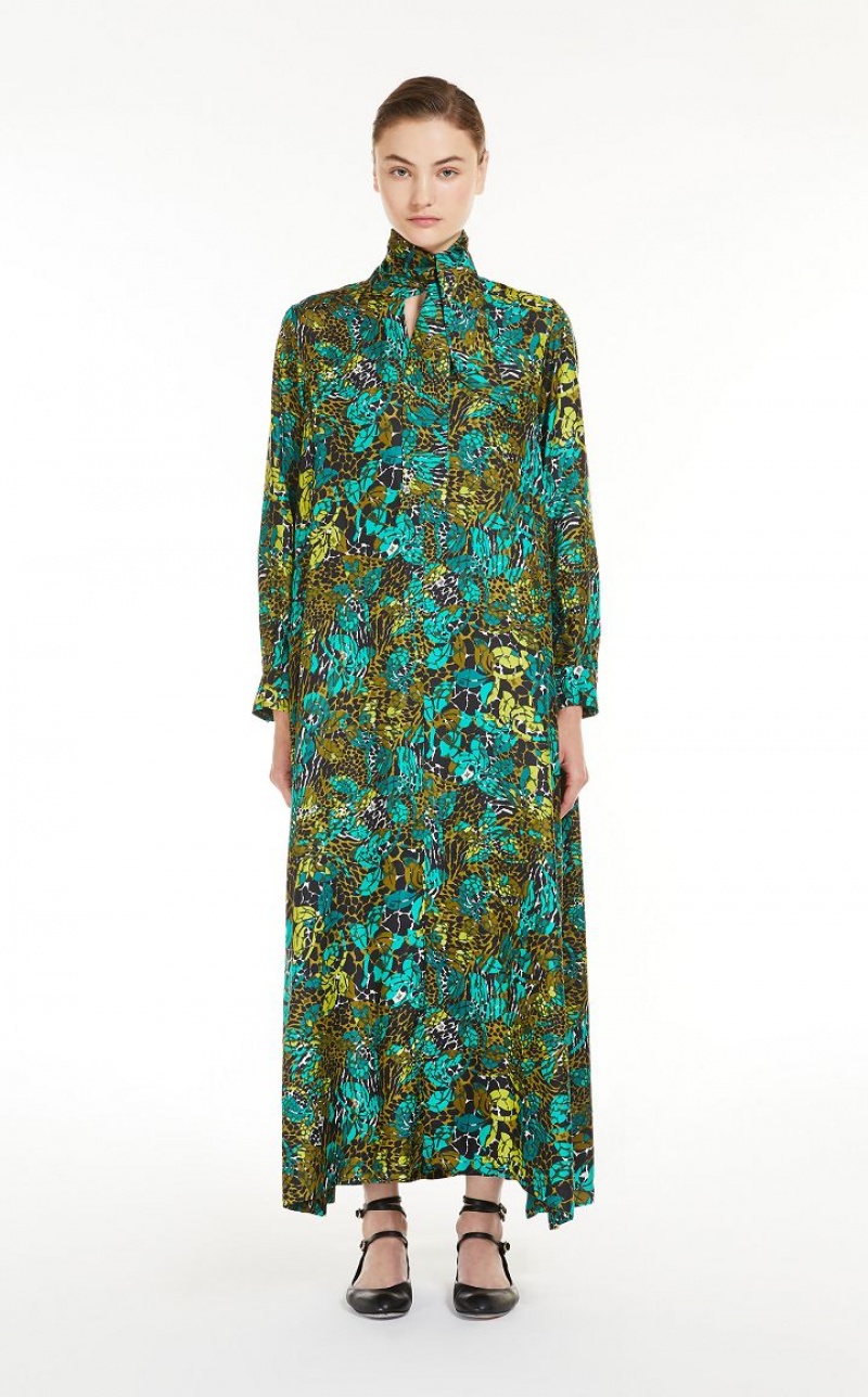 Vestido Max Mara Printed Silk Shirt Verde Oliva Verde | MMR593360